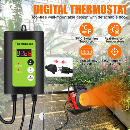 Greenhouse Heater with Thermostat, Outdoor Heaters for Patio, Fast Heating, Overheat Protection, Electric Space Heaters for Winter Plants, Grow Tent, Green House, Flower Room, Garage, Patio