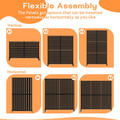 MTART Metal Privacy Screen 72" H x 47.2" Decorative Outdoor Privacy Screen Privacy Panel with Stand for Balcony Deck Patio Lawn Garden, Privacy Fence (Black-Louvered)