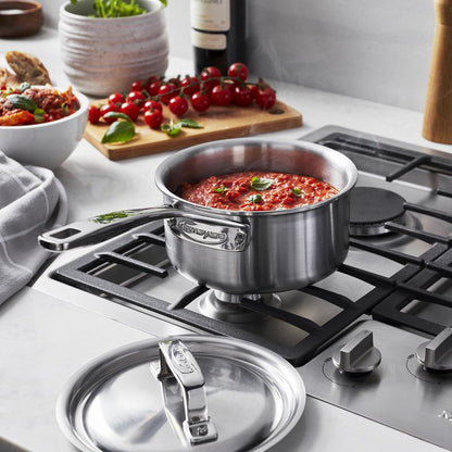 Demeyere Essential 5-ply, 18/10 Stainless Steel, Stay Cool Handle, Oven Safe, Compatible with all Cooktops, Perfect Pour Edge, 1.5-qt Saucepan with Perfect Fit Lid