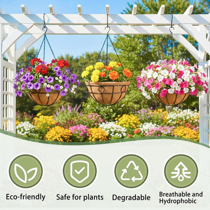 4 Pack 14 Inch Hanging Baskets for Plants Outdoor Metal Hanging Planters with Coco Coir Liner Round Wire Plant Holder Hanging Flower Pots for Outdoor Patio Lawn Balcony Garden Decor - Circular