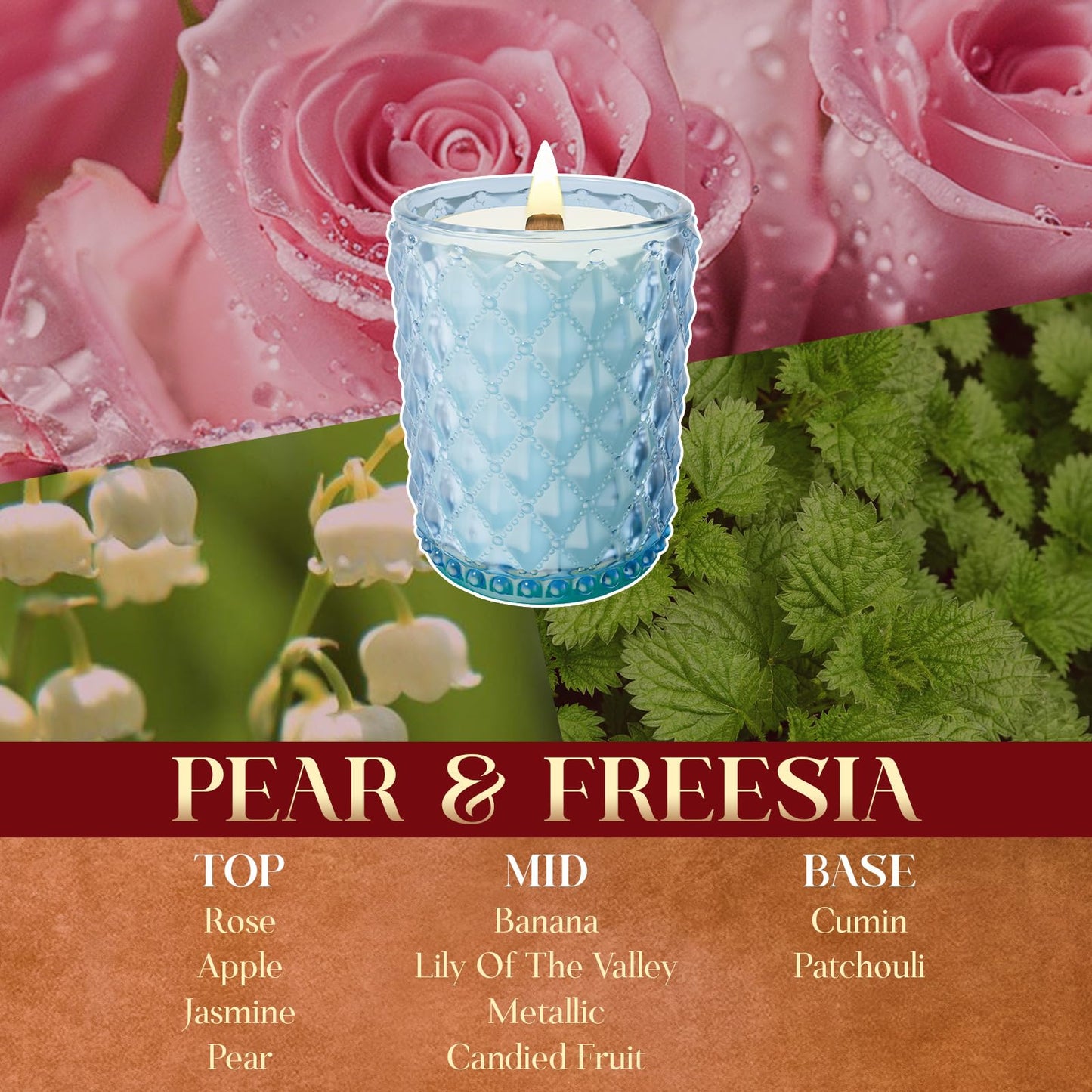 M&SENSE 16.6oz Wood Wick Scented Candle, Non Toxic Soy Wax with Crackling Wick, PearFreesia Scent 100H Burn Long Lasting for Bedroom Kitchen Home Decor, Housewarming Gifts for Family Friends