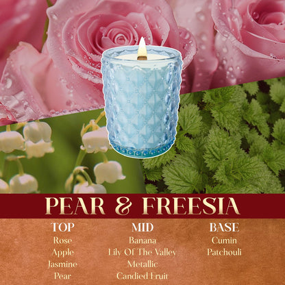 M&SENSE 16.6oz Wood Wick Scented Candle, Non Toxic Soy Wax with Crackling Wick, PearFreesia Scent 100H Burn Long Lasting for Bedroom Kitchen Home Decor, Housewarming Gifts for Family Friends