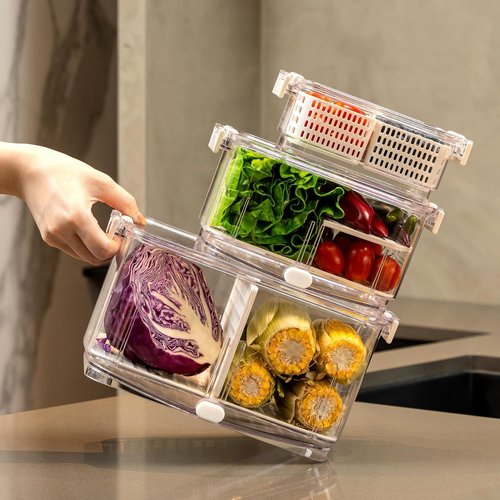 Felli Duo Fresh Produce Saver - Ventilated Fruit & Vegetable Container | Colander Strainer for Fridge