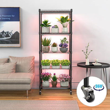 sagrynfp Indoor Greenhouse with Grow Light, 5 Tier 23.2" L×13.3" W×61.3" H Indoor Green House, with 96W Full Spectrum Growing Lamps，Metal Indoor Greenhouse for Seed Starting