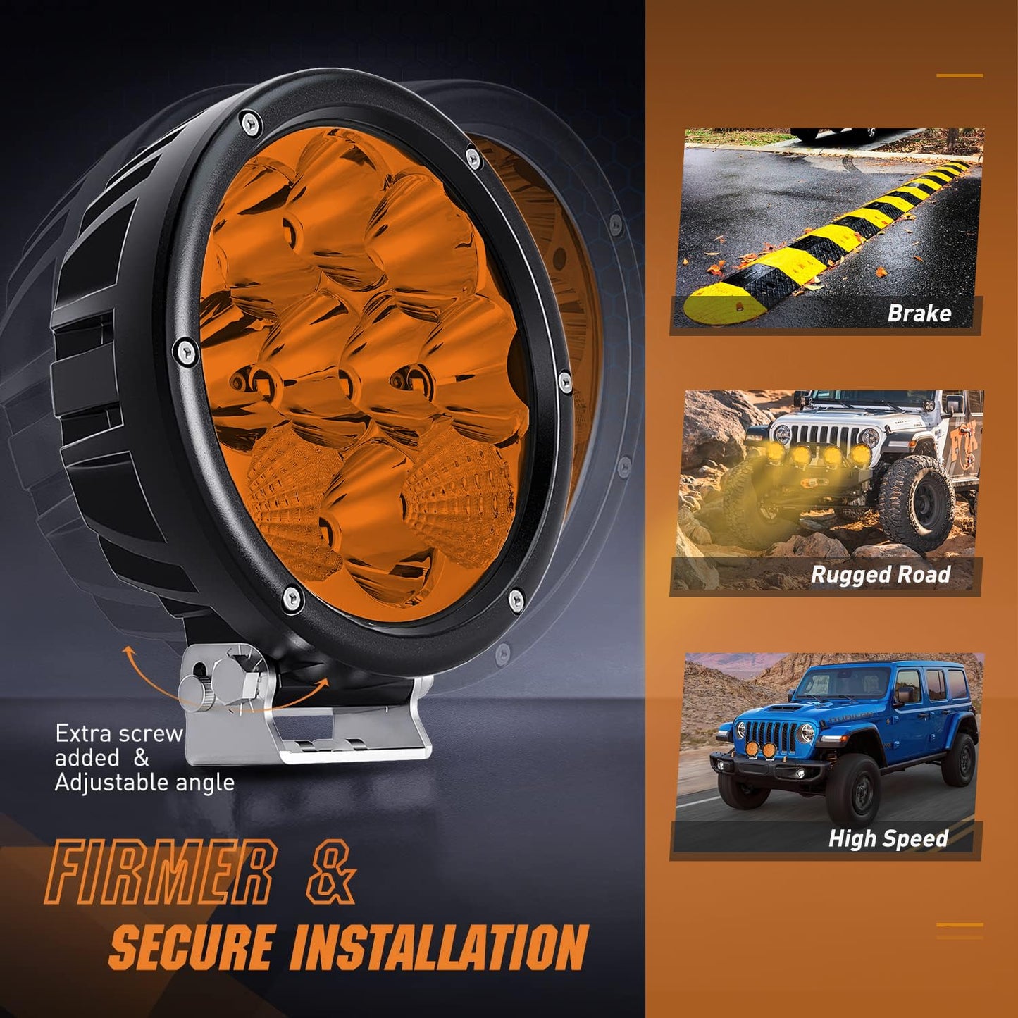 Nilight 5.7 Inch Amber LED Driving Light Round 50W Yellow Fog Spot Flood Combo Lights w/ 16AWG DT Connector Wiring Harness IP68 for Offroad ATV UTV Truck Tractor