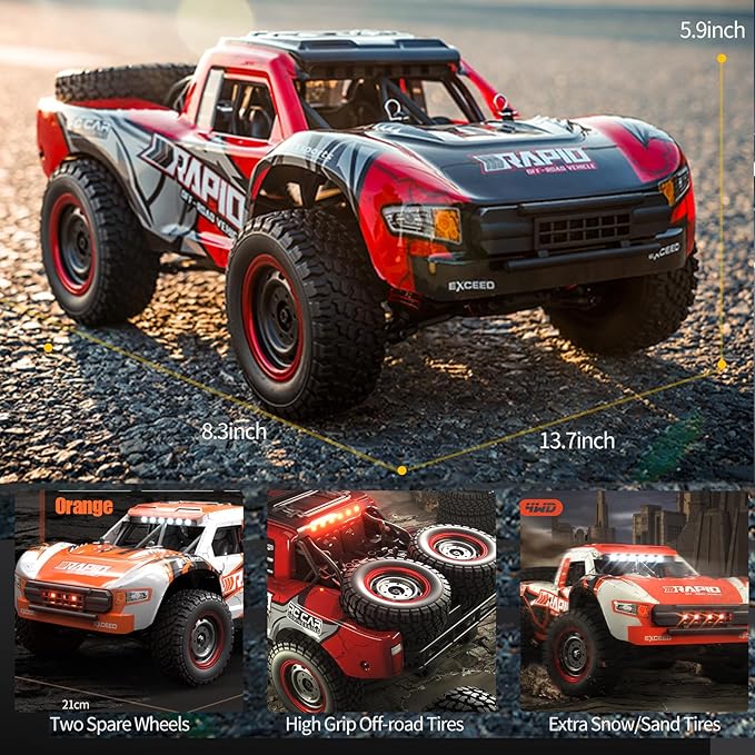 1:14 RC Cars 70 KMH High Speed Brushless Remote Control Car All Terrain Fast Trophy Truck for Adults Teens Boys 4WD Off-Road Hobby RC Buggy 50 Mins Play Short Course RC Monster Truck (RTR)