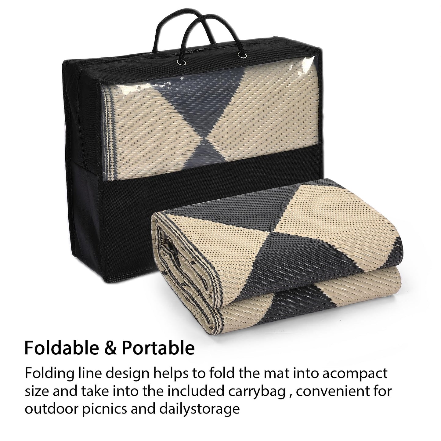 GarveeLife 10x14 Outdoor Rug for Patio Reversible, Plastic Straw Rug Waterproof Camping Rug Portable, Foldable Lightweight Mat for RV, Patio, Backyard, Deck, Picnic, Beach (Black/Offee)
