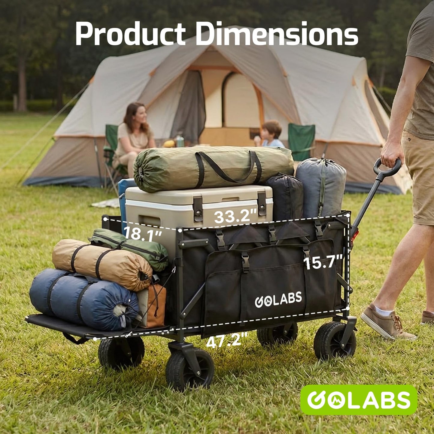 Golabs WA2 Wagon Cart Max 560lbs Load & Expandable Storage Max 280L(2 Side Strap), Heavy Duty Beach Wagon with Brakes, 7×4" Big All-Terrain Wheel, 3S Quick Fold Design for Garden & Camping & Beach