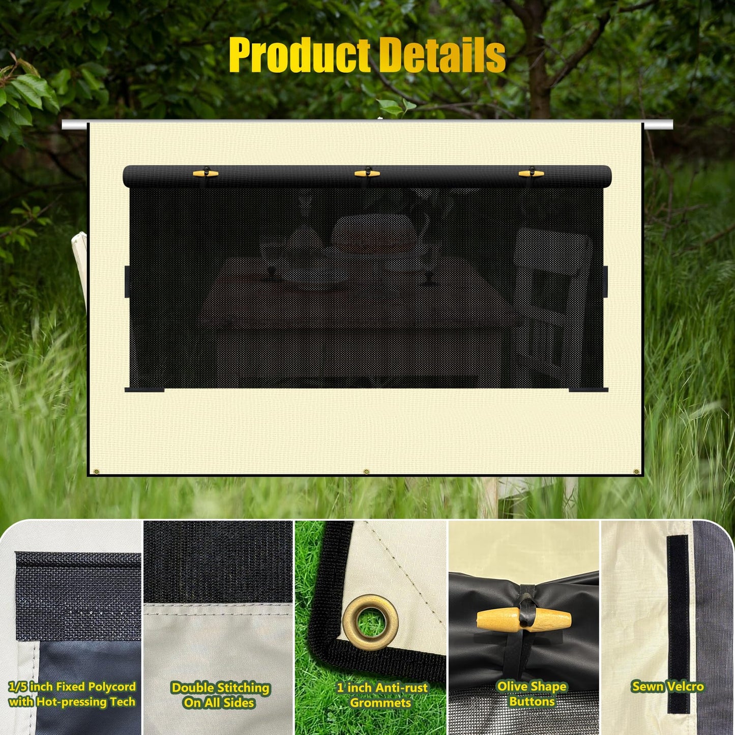 Upgraded RV Awning Sun Shade Screen with Privacy Curtain | UV Protection & Waterproof Polyester Fabric | Easy Installation for Campers, Trailers, Motorhomes (Beige, 8'X15'3'' for 16 ft Awning)