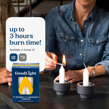 GoodLight Paraffin-Free Shabbat Shabbos Sabbath Candles - Pack of (12) White