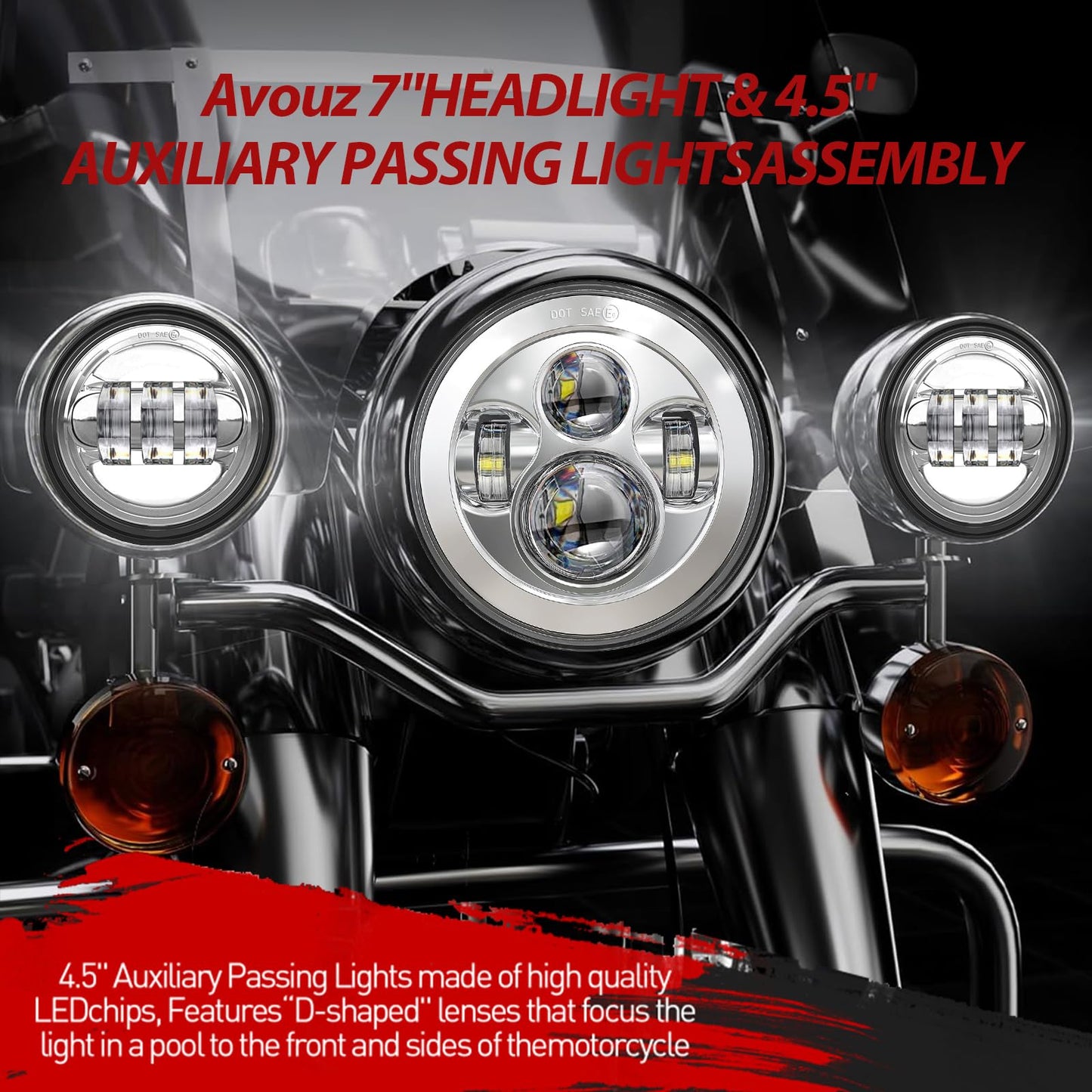 7 inch LED Motorcycle Headlights 4.5" Fog Passing Lights DOT Kit For Harley Davidson Road King Touring FatBoy Street Glide CVO Tri Glide Electra Glide Ultra Limited Classic Switchback harley headlight