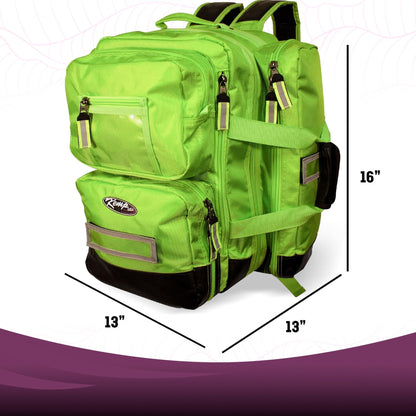 Kemp USA Ultimate EMS Backpack EMT Emergency Medical Bag Fits BLS ALS Gear and D Tank Oxygen Cylinder 1680D Nylon Multiple Grab Points Chest Waist Straps Color Coded Pouches Neon Green