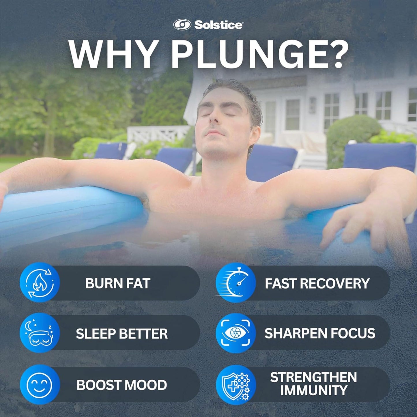 SOLSTICE 1-2 Person Cold Tub, Inflatable Plunge Bath w/Insulated Lid, 100-Gallon Capacity - Includes Pump, Spacious 30-Inch Deep Interior, Durable Drop-Stitch Construction