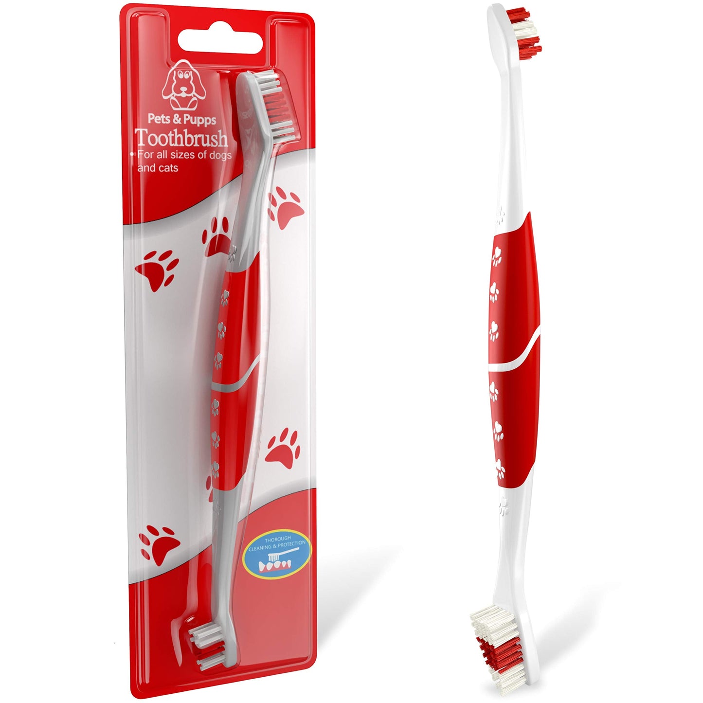 Pet Toothbrush for Dogs, Cats with Soft Bristles - Easy Teeth Cleaning & Dental Care, Non Slip Dual Head Dog Toothbrush