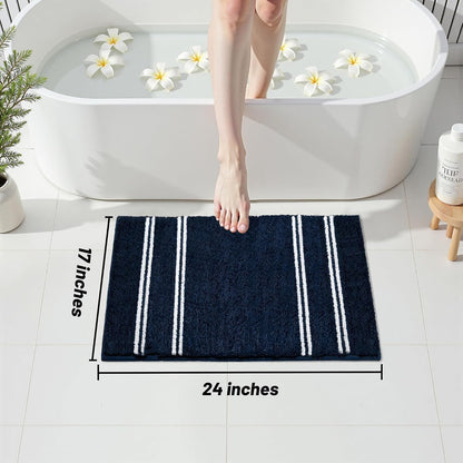 Skiennix Non-Slip Bathroom Rugs - Ultra Soft, Super Absorbent Chenille Mat | 24x17 Navy Quick Dry