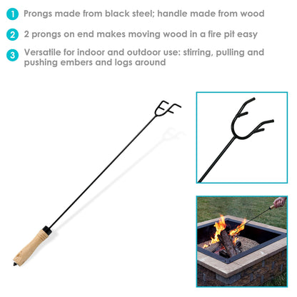 Sunnydaze 24” Round Rust-Resistant Stainless Steel Spark Screen with Handle and 26” Steel Fire Pit Poker Stick with Wood Handle