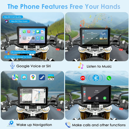 Carpuride W702S PRO Motorcycle GPS Wireless Carplay/Android Auto, 7" Waterproof Motorbike Touch Screen, with BM05 Mount, Bluetooth Trans, Wired Controller, Navigation