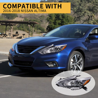 ShotFiled Halogen Headlights Compatible with 2016 2017 2018 Nissan Altima Headlamp w/o LED DRL Black Housing Headlight（Left Driver Side