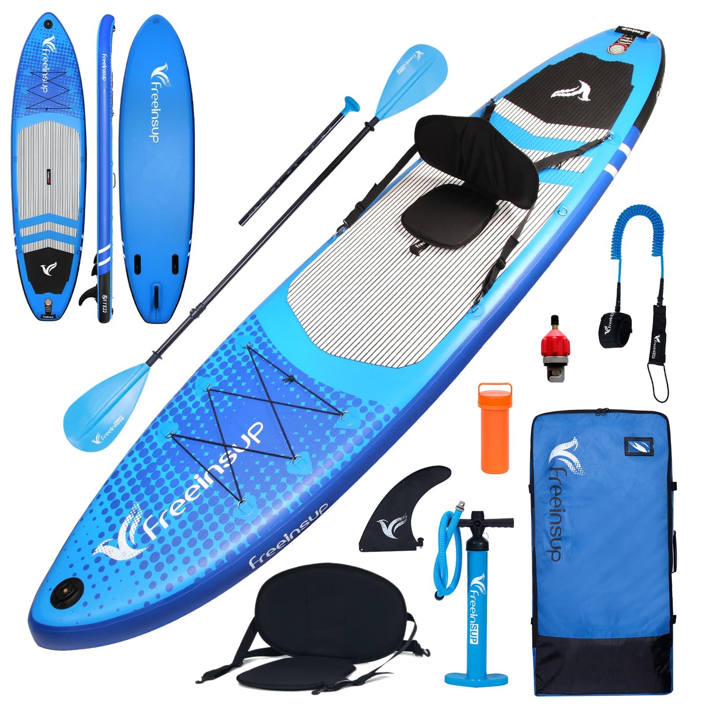 Freein SUP Inflatable Stand Up Paddle Board with Kayak Seat,Paddle Boards for Adults, Accessories sup Pump Adaptor,sup Kayak Paddle(Blue, 11')