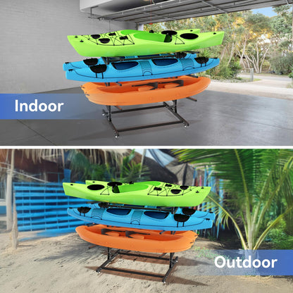 LNEUIE Kayak Storage Rack, Heavy Duty Kayak Rack for Garage, 6 Level Adjustable Kayak Stand Holds Up to 600 lbs for Kayaks, Paddleboards, Surfboards, Indoor Outdoor Kayak Holder(6 Kayaks)