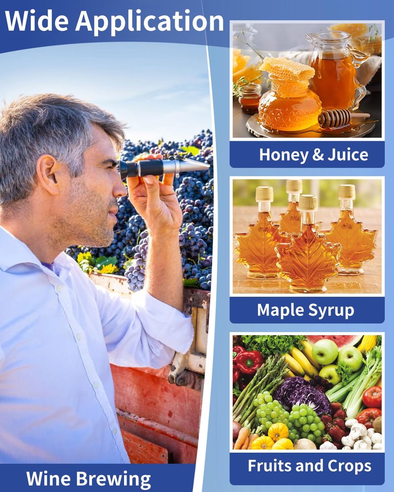 Brix Refractometer 0-90%, Brix Meter Refractometer with ATC, Accurate Refractometer Sugar Maple Syrup, Refractometer Brix for Measuring Sugar Content in Fruit, Honey, Maple Syrup & Other Sugary Drink