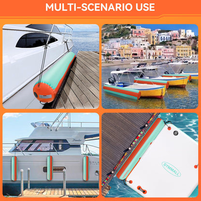 GYMMALL Inflatable Boat Bumpers for Docking Boat Fenders with 600W Electric Pump, 10FT Heavy Duty PVC Dock Bumpers Fenders 1 Pack for Fishing Boats, Jet Skis, Yachts, Floating Dock - Orange Green