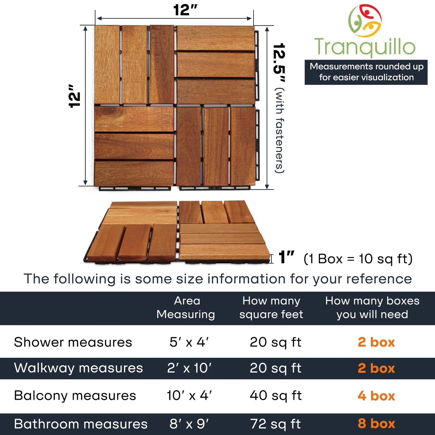 Tranquillo Interlocking Deck Tiles 12”x12”, Acacia Wood Patio Tiles, Waterproof Flooring Tiles for Indoor and Outdoor – Non-Slip, Easy Installation (Natural - Crossed Pattern, 30 Pcs - 30 Square Ft)