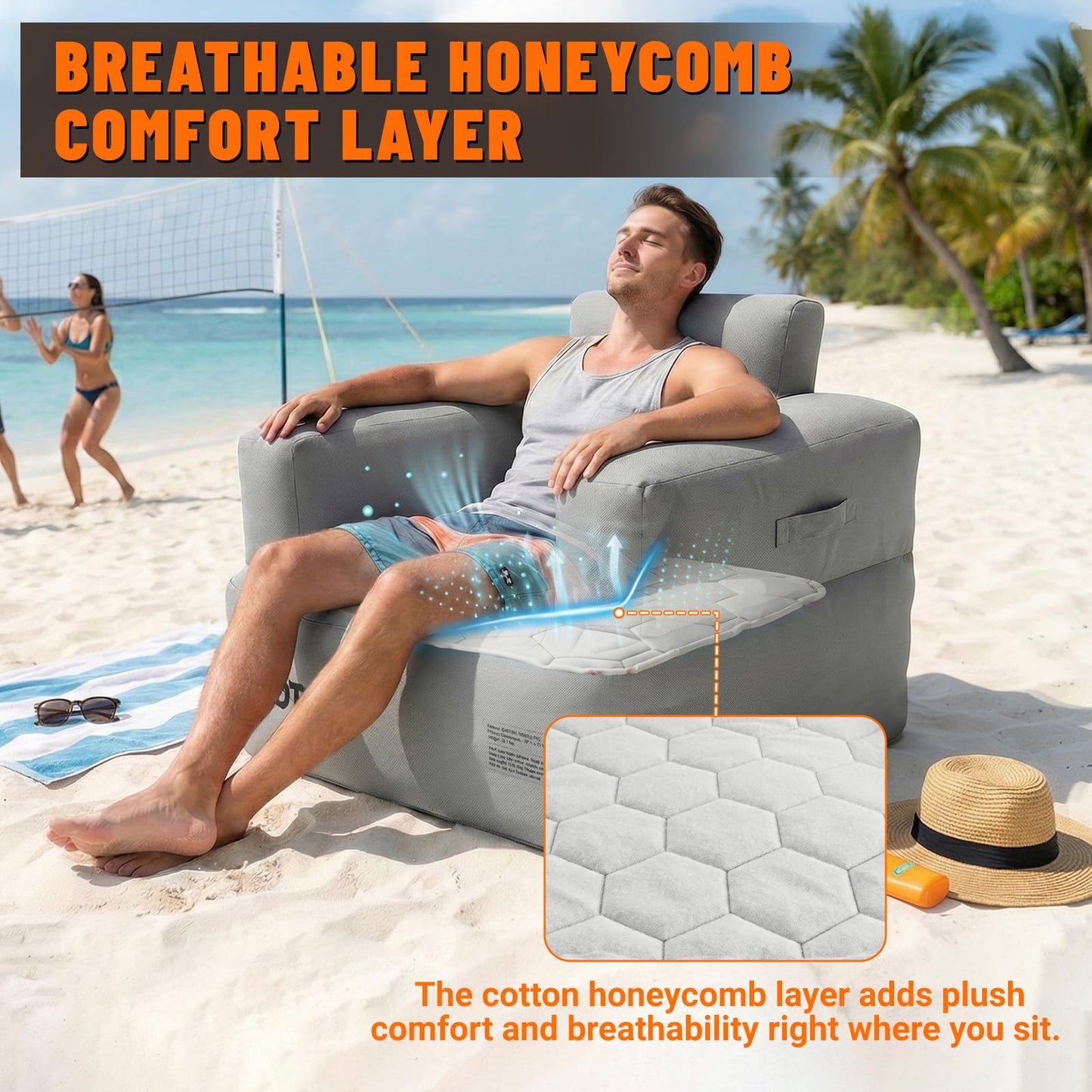 GOTIDY Inflatable Couch, Camping Couch with Detachable Built-in Pump, Inflatable Sofa with Breathable, Puncture-Resistant Fabric Texture Cover, Camping, Beach, Backyard Party