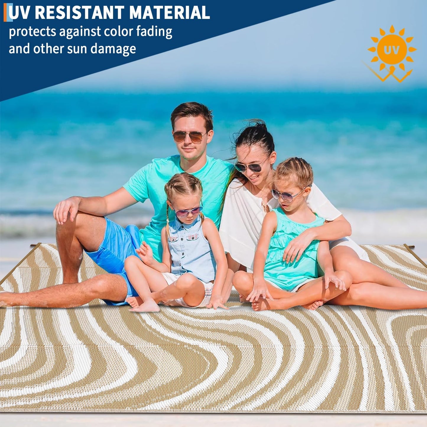 MilleLoom 10x20 Large Outdoor Patio Rug Modern Abstarct Plastic Straw Outdoor Rugs Waterproof Foldable UV Resistant Camping Reversible Mats for Deck, Camper, Balcony, Beach, Rv，Brown/Coffee/White
