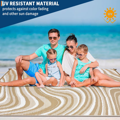 MilleLoom 10x20 Large Outdoor Patio Rug Modern Abstarct Plastic Straw Outdoor Rugs Waterproof Foldable UV Resistant Camping Reversible Mats for Deck, Camper, Balcony, Beach, Rv，Brown/Coffee/White