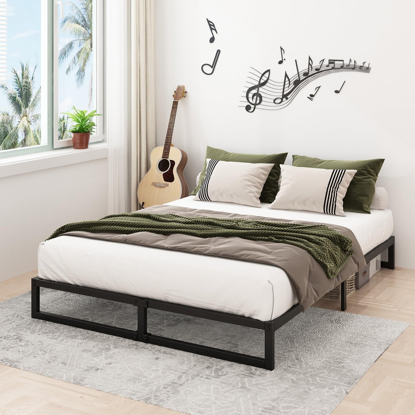 Lutown-Teen 9 Inch Queen Size Bed Frame Heavy Duty Steel Slat Support Metal Platform Queen Bed Frame No Box Spring Needed, Easy Assembly, Black