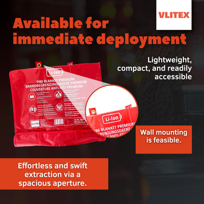 VLITEX Large Fire Blanket (98 x 118 in) | Engineered in Germany | Lithium Battery & Emergency Fire Suppression Blanket | Certified Fireproof Silicone & E-Fiberglass