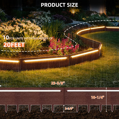 BRIGHTENONE Solar Lights Outdoor for Yard, 20FT Connectable Landscape Lighting Edging with 10 Pcs No Dig Garden Border, Waterproof Solar Pathway Lights Outdoor for Patio Decor, Flowerbed Edging, Brown