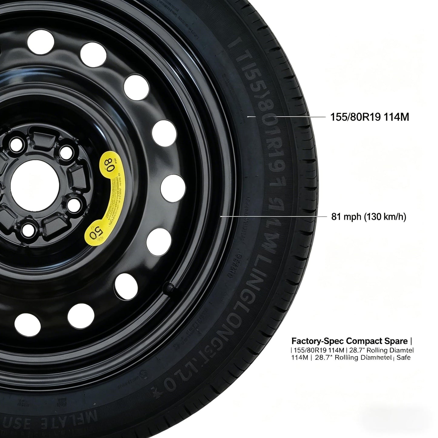 Spare Tire Kit Compatible with 2018-2026 BMW X7 (G07),155/80R19 Spare Wheel on 19x4 Rim | 28.7" Rolling Diameter | Includes Car Jack Kit & Tire Carrying Case (Except for M Sport, M Power models)