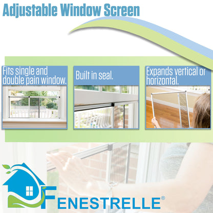 Fenestrelle Expandable Window Screen – 10″ H × 19″–36″ W Horizontal, 2‑Way Adjustable Window Screen with Flame Resistant Fiberglass Mesh, Pack of 10