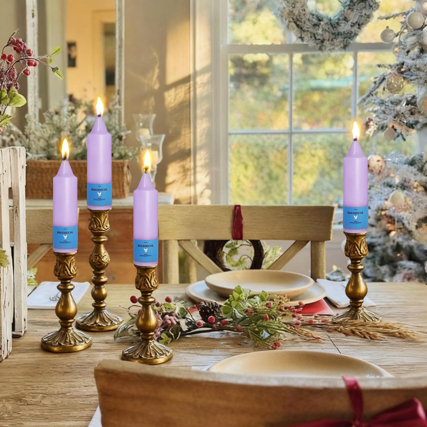 Smokeless Candlesticks Short Taper Candle,Unscented 5 Inches Purple Candle Sticks Dripless Tapered Candles for Home Décor Weddings Seasons Gifts