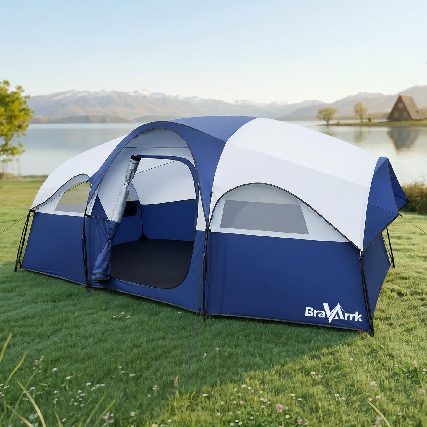 BravArrk Camping Tent for 8 Person, PU3000MM Waterproof Family Tent with Rainfly, Large Roomy 3 Room Camping Tents with Divided Curtain, Portable Outdoor Tent for Families Car Camping, 14x9x6 ft