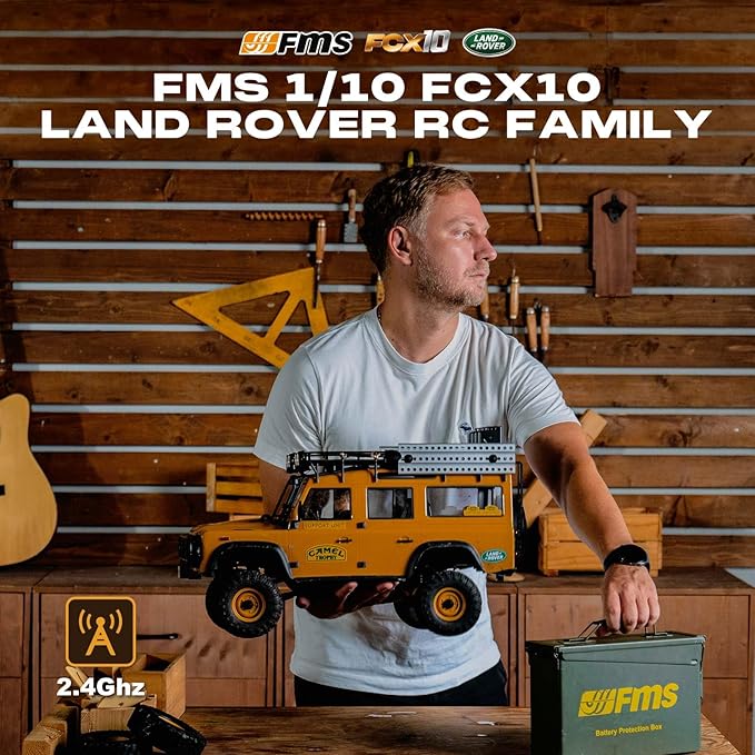FMS 1/10 FCX10 Land Rover Camel Trophy Edition RC Crawler Hobby RC Rock Crawler with Lighting System 4-Link Suspension for Adults RS (Discovery)