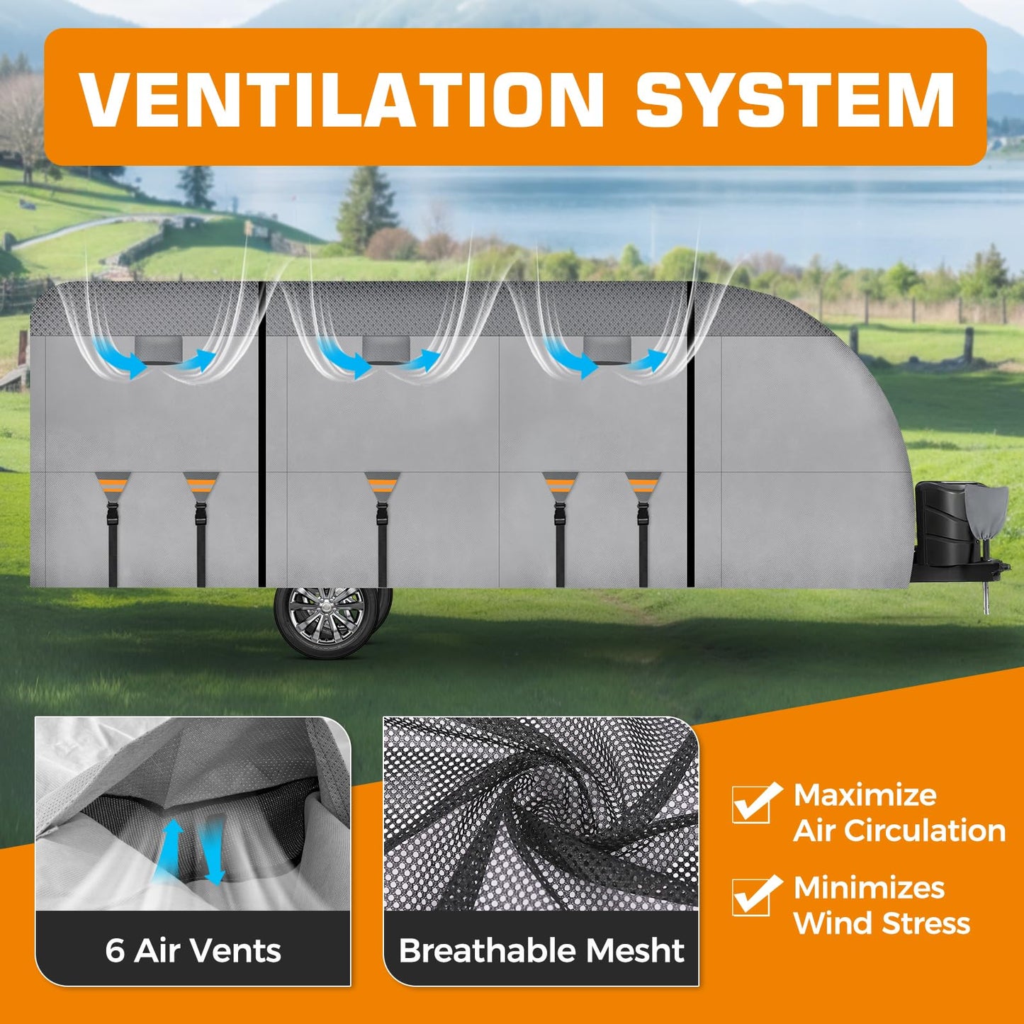 Kingfun Rv Cover Fits 27-30 Ft Travel Trailer Cover, Heavy Duty Camper Cover, with Windproof Straps, Gutter & Tongue Jack Covers, Utility Travel Trailer Cover for All Weather Protection