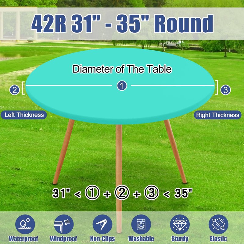 Moosfor Round Spandex Tablecloth, Elastic Fitted Waterproof Tablecloths for 31"-35" Tables, Stretch Washable Picnic Table Cover for Camping, Dining, Indoor and Outdoor,Aqua Blue