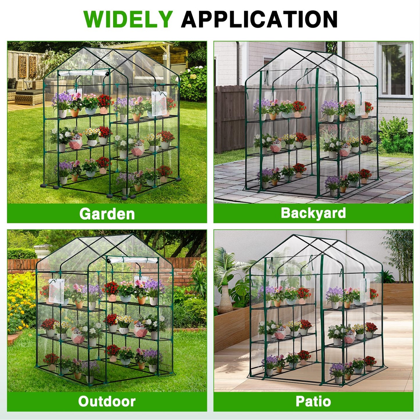 Yesker Greenhouse 57.5"x57"x77" Walk In Green House - Large Outdoor/Indoor Greenhouses with 8 Shelves Waterproof PVC Cover & Windows, Portable Greenhouse Kit for Winter Backyard Gardening Patio, Clear
