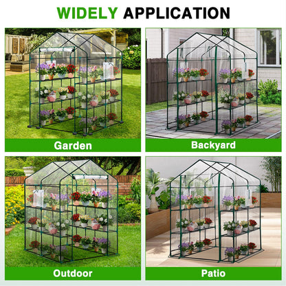 Yesker Greenhouse 57.5"x57"x77" Walk In Green House - Large Outdoor/Indoor Greenhouses with 8 Shelves Waterproof PVC Cover & Windows, Portable Greenhouse Kit for Winter Backyard Gardening Patio, Clear