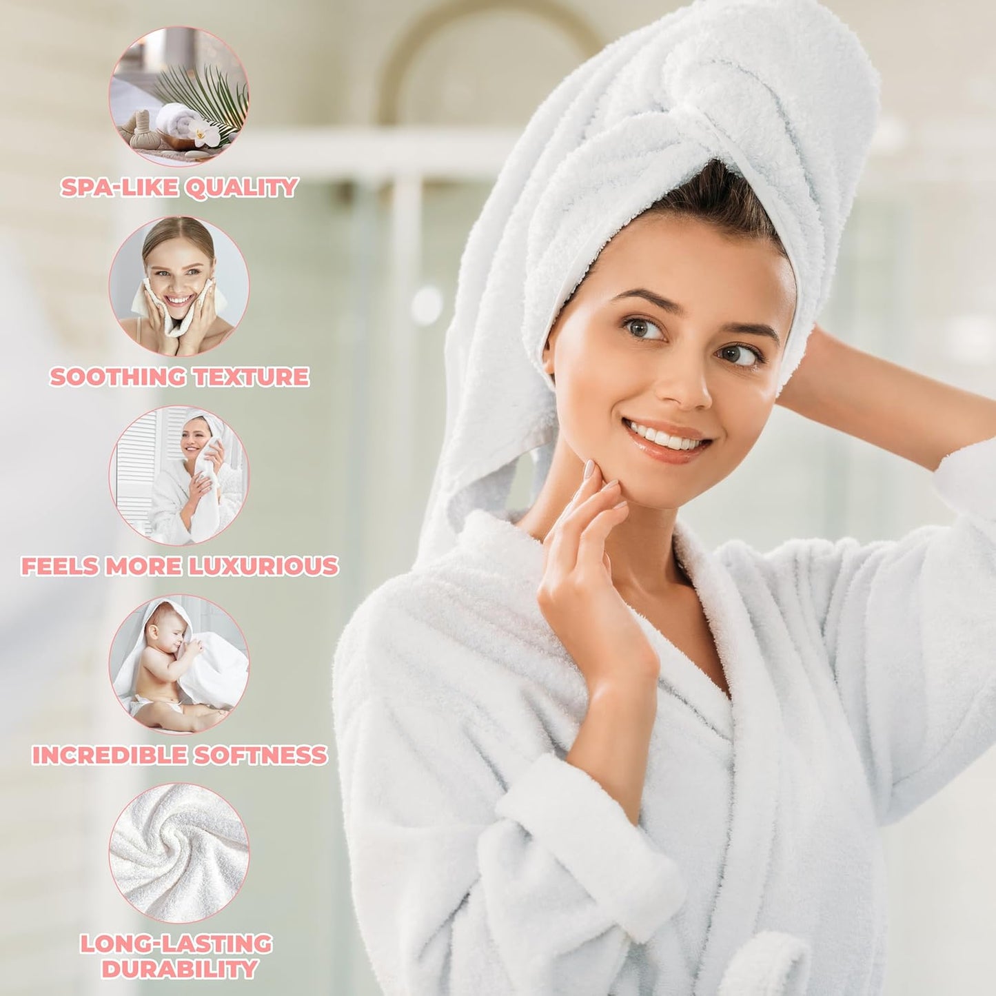 Superior Zero Twist | 100% Cotton Bathroom Towels Set - Super Soft & Absorbent | 6-Piece Coral Collection