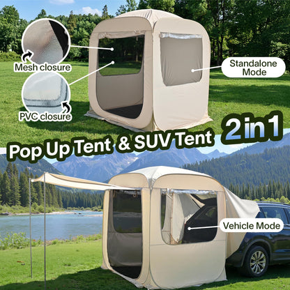 Alvantor® SUV Tailgate Tent with Sunshade Awning, 6x6x6.6ft Waterproof Car Tent for 2-3 People, Instant Pop up SUV Tent with PVC+Oxford+Mesh Material