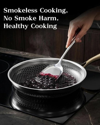 Honeycomb Stainless Steel Frying Pan - 8 Inch Nonstick Skillet with Lid | Induction Compatible, PFOA-Free, Dishwasher Safe