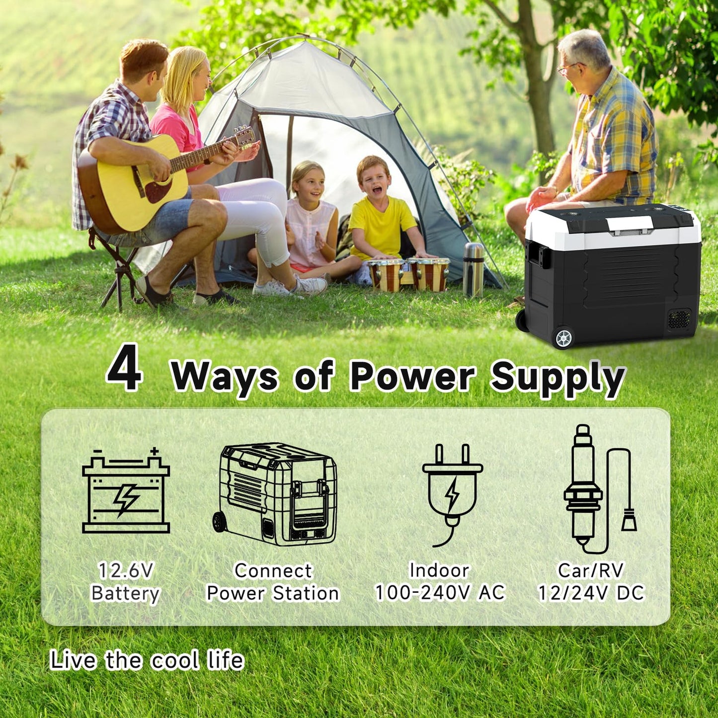 SubSun12V Cooler Car Fridge, 48QT -4℉~68℉ Fast Cooling Car Refrigerator, Portable Freezer with 12/24V DC and 110-220V AC, Electric Cooler for Camping, Road Trip and Boat