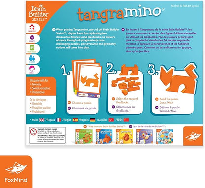 FoxMind Games: Tangramino Spatial Logic and Visualization Game Smart Fun with Shapes 64 Smart Puzzles to Work Through 6 Levels of Complexity Develops STEM Skills 1+ Players for Ages 6 and up