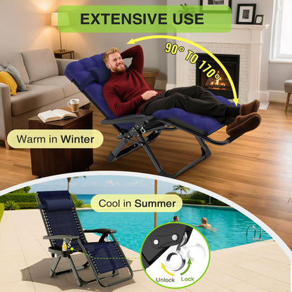 Suteck Zero Gravity Chair Set of 2, Reclining Camping Lounge Chair w/Removable Cushion, Upgraded Lock and Cup Holder, Reclining Patio Chairs Folding Recliner for Indoor and Outdoor