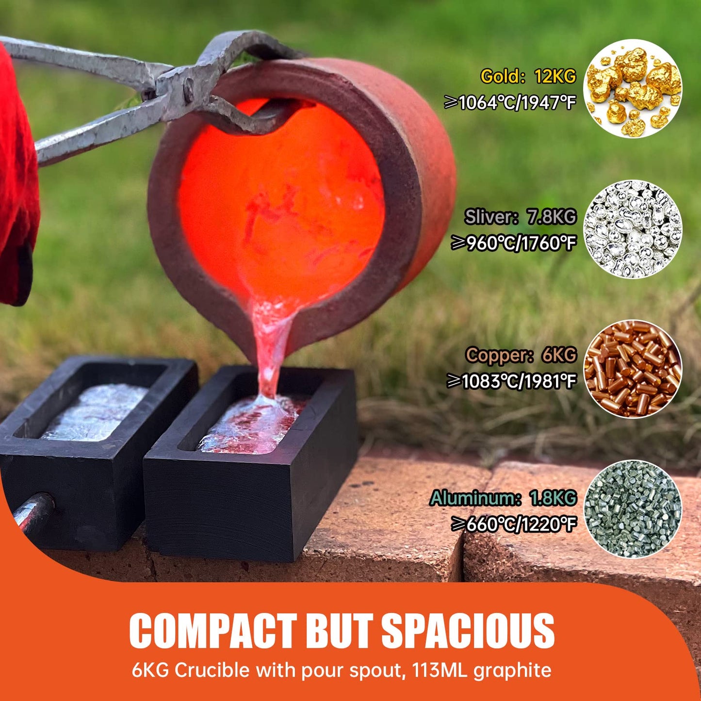 TOAUTO 6KG Upgraded Propane Melting Furnace TMF6000B-V3 Gas Kiln Kit 1300°C /2372°F for Scrap Metal Recycle Gold Silver Copper Aluminum Melting Refining Smelting