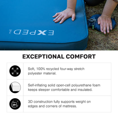 Exped DeepSleep Mat Duo Medium - Self Inflating Firm Car Sleeping Mat, 3” Foam Pad, Pump Included